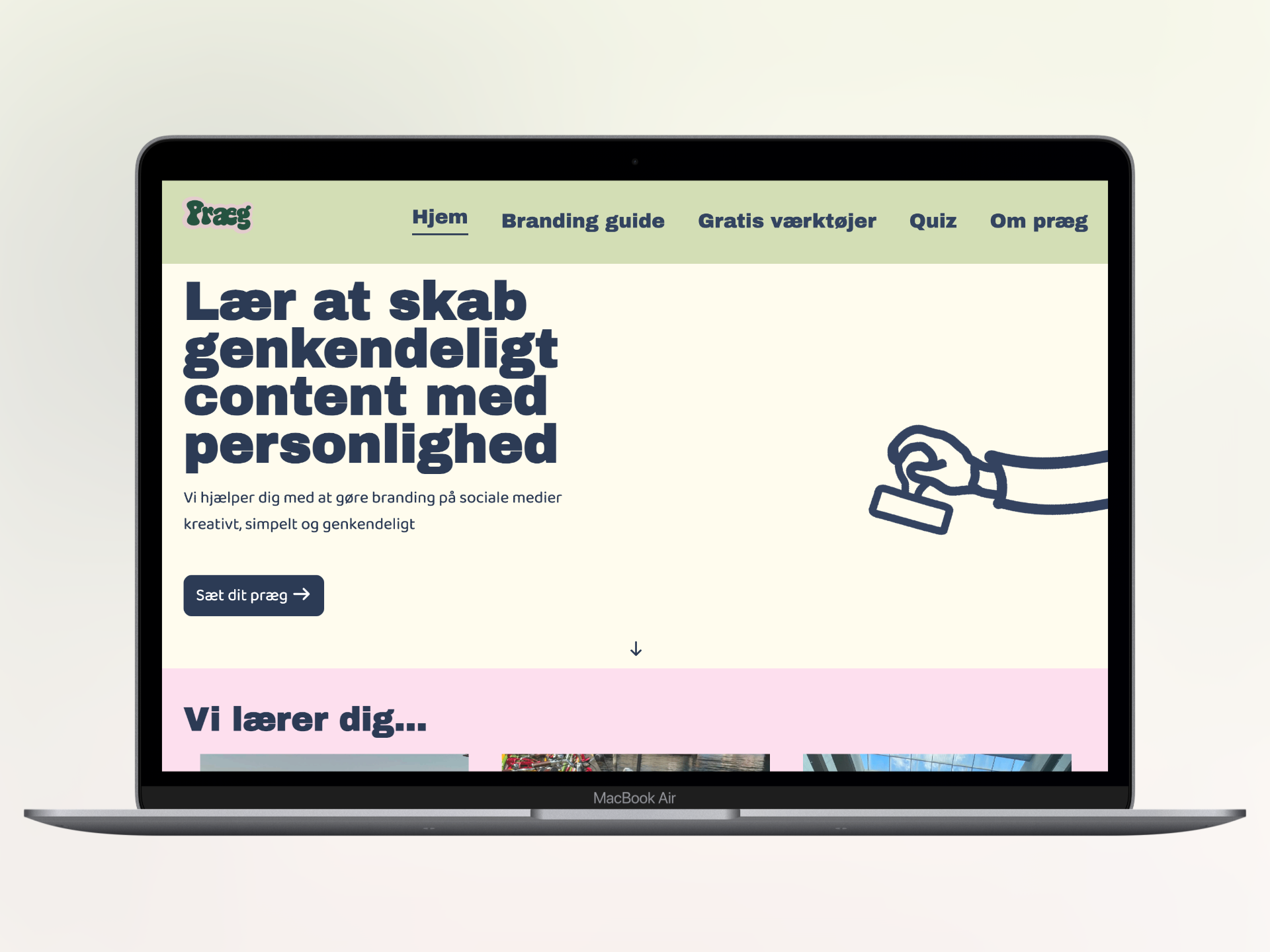 Det færdige Præg-website vist på en computer
